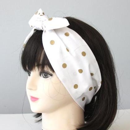 Gold Dot Headband, Womens White Polka Dot..