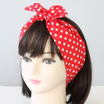 Red Polka Dot Headband Retro Dolly Bow Headbands..