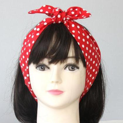 Red Polka Dot Headband Retro Dolly Bow Headbands..