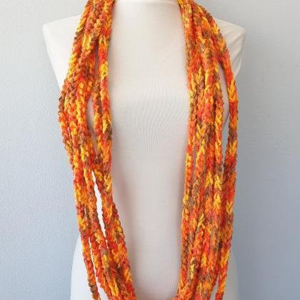Orange Chain Infinity Scarf, Fall Crochet Scarves..