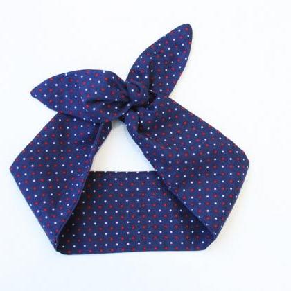 Navy Blue Headband Dolly Bow With Red And White..