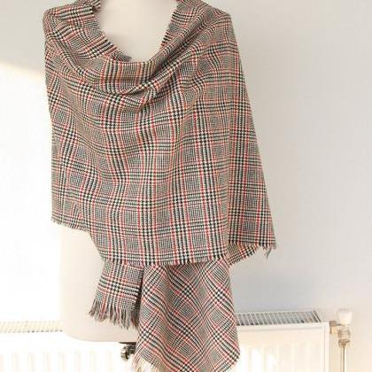 Small Blanket Scarf Houndstooth Wool Winter Scarf..