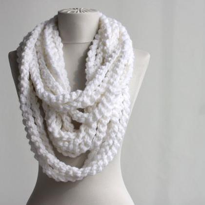 Bulky Scarf White Infinity Chain Scarf Crochet..