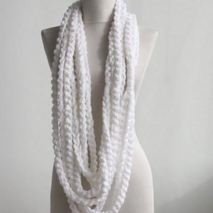 Bulky Scarf White Infinity Chain Scarf Crochet..