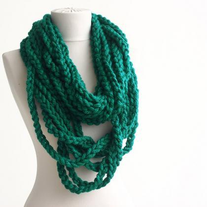 Teal Green Crochet Infinity Scarf Necklace Fashion..