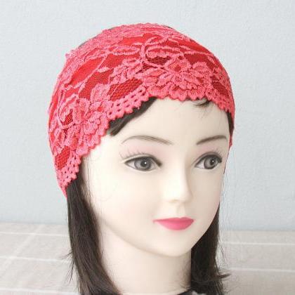 Coral Red Lace Headband Adult Headband Woman Wide..