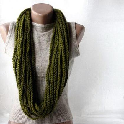 Green Braid Scarf Crochet Chain Scarf Infinity..