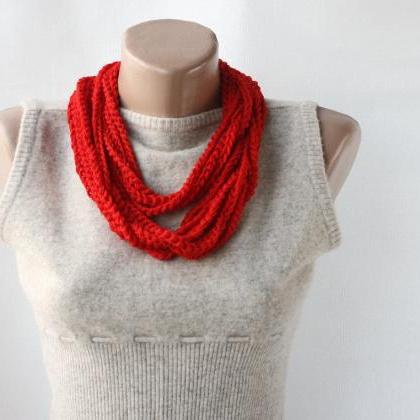 Red Scarf - Crochet Loop Scarf - Skinny Infinity..