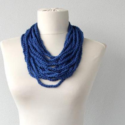 Navy Blue Necklace Scarf Crochet Loop Scarf Fiber..