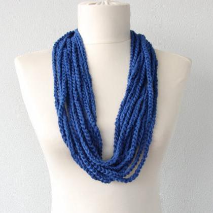 Navy Blue Necklace Scarf Crochet Loop Scarf Fiber..