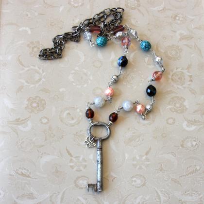 Antique Key Necklace,boho Long Beaded Necklace,..