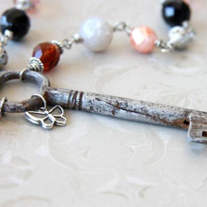 Antique Key Necklace,boho Long Beaded Necklace,..