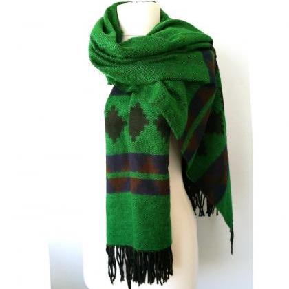 Green Blanket Scarf Large Winter Shawl Boho Chic..