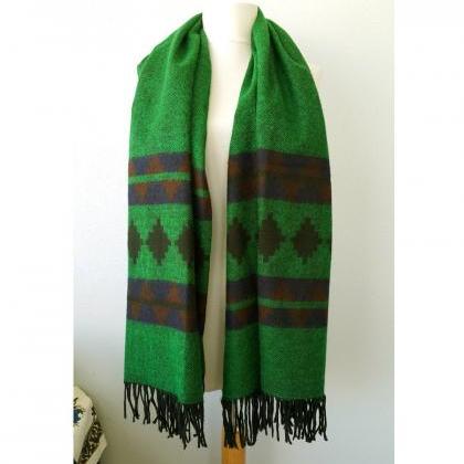 Green Blanket Scarf Large Winter Shawl Boho Chic..