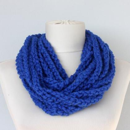 Infinity Scarf Crochet Scarf In Bright Cobalt Blue..