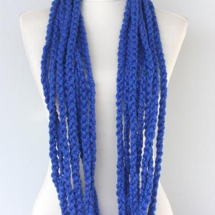 Infinity Scarf Crochet Scarf In Bright Cobalt Blue..