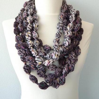Gray Crochet Bubble Scarf Necklace For Women