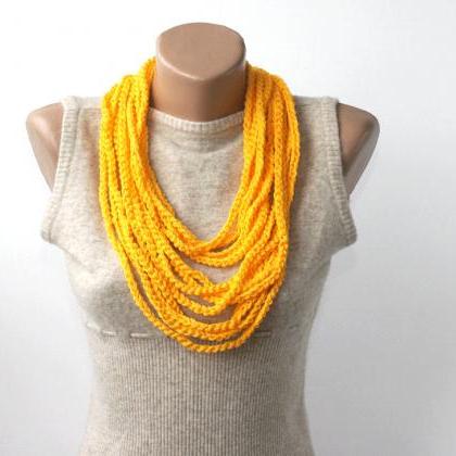 Yellow Crochet Necklace Skinny Scarf Necklace..