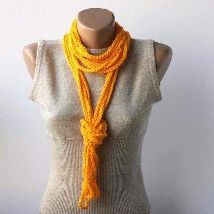 Yellow Crochet Necklace Skinny Scarf Necklace..