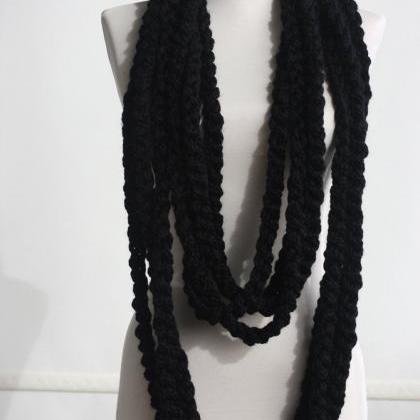 Chunky Chain Scarf Necklace, Black Crochet..