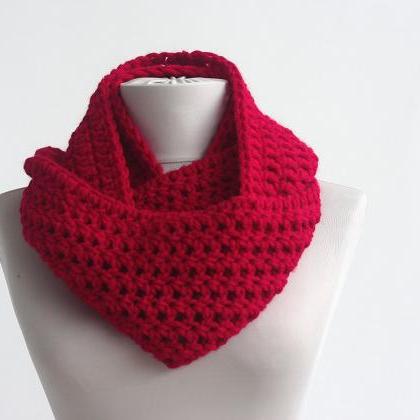 Red Infinity Scarf Chunky Scarf Crochet Scarf..