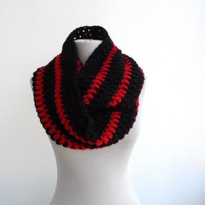 Infinity Scarf Mens Scarf Black And Red Striped..