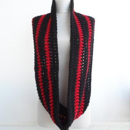 Infinity Scarf Mens Scarf Black And Red Striped..