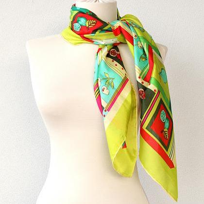 Silk Scarf Luxury Gift For Her Fruit Print Scarf..