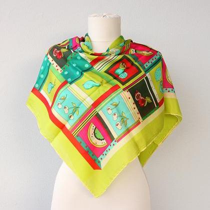 Silk Scarf Luxury Gift For Her Fruit Print Scarf..