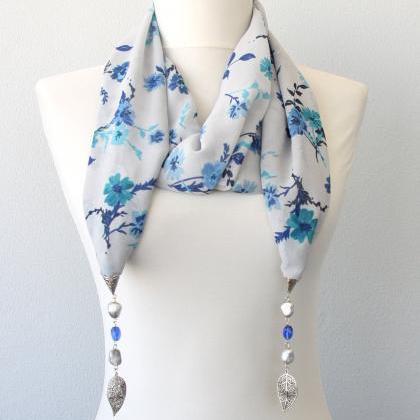 Clothing Gift, Jewelry Scarf Necklace, Gray And..