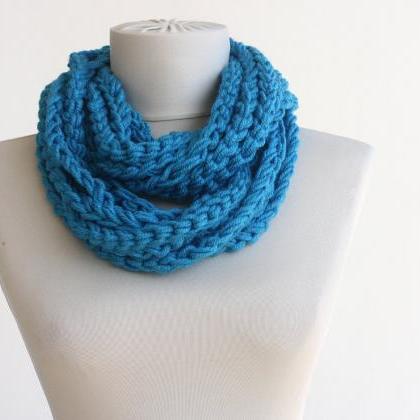 Infinity Scarf Crochet Scarf In Blue Womens Circle..