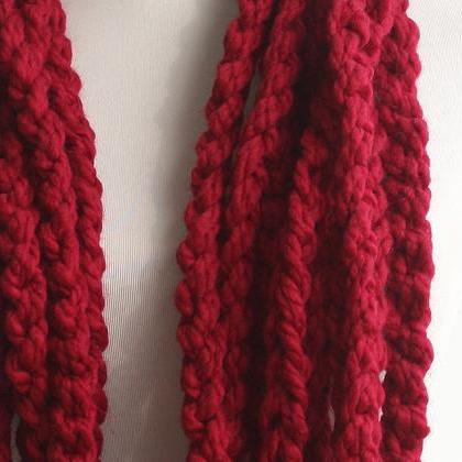 Wool Red Scarf Infinity Scarf Crochet Circle Scarf..