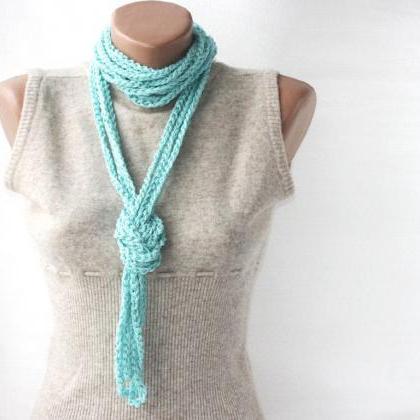 Mint Green Scarf Necklace Skinny Summer Scarf..
