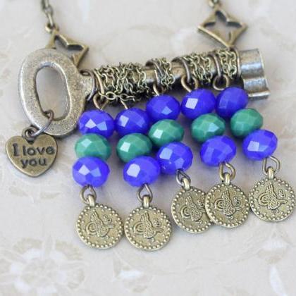 Boho Coin Necklace, Key To Heart Necklace, Vintage..