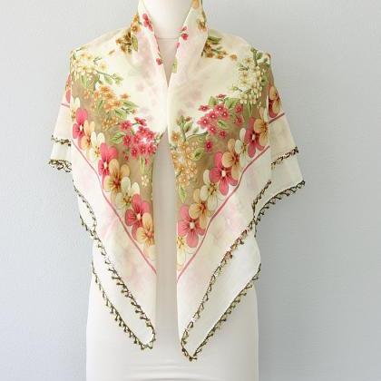 Sequin Lace Scarf Large Oya Scarf Floral Summer..