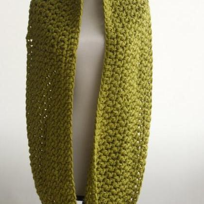 Green Infinity Scarf Oversized Scarf Crochet Cowl..