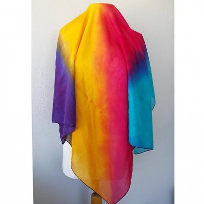 Rainbow Scarf Cotton Gauze Colorful Scarf Square..