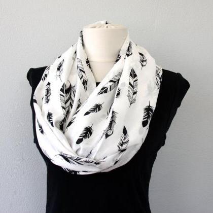 Feather Black And White Scarf, Boho Infinity..