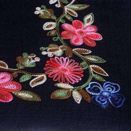 Black Square Scarf, Embroidery Floral Scarves For..