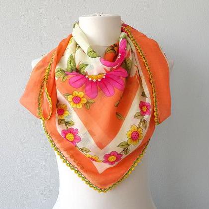 Cotton Ethnic Scarf Handmade Crochet Lace Floral..