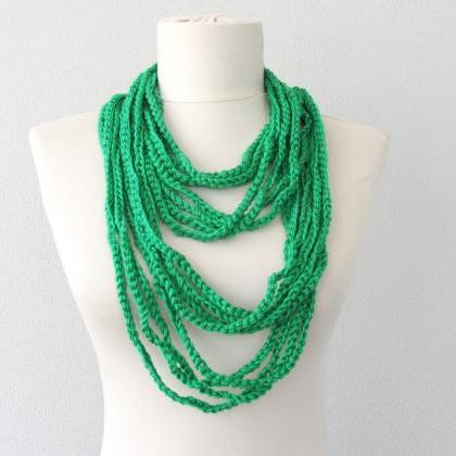 Grass Green Scarf Necklace Infinity Crochet..