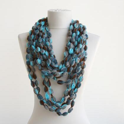 Crochet Bubble Scarf Necklace Blue Chain Scarf..