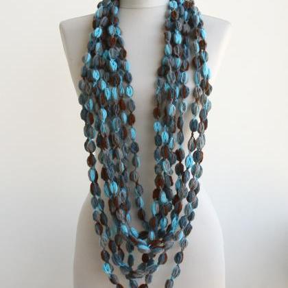 Crochet Bubble Scarf Necklace Blue Chain Scarf..