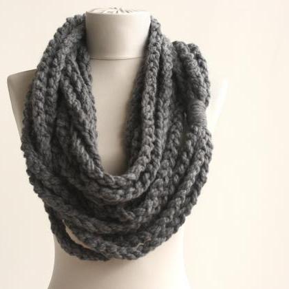 Crochet Chain Scarf Infinity Rope Scarf In Gray