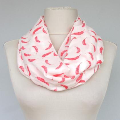 Feather Infinity Scarf Coral Pink And White Womens..