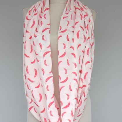 Feather Infinity Scarf Coral Pink And White Womens..