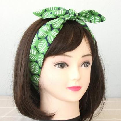 Green Headband Leaf Print Head Wrap Hair..