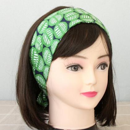 Green Headband Leaf Print Head Wrap Hair..
