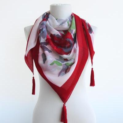 Red tassel scarf summer scarves spring scarves