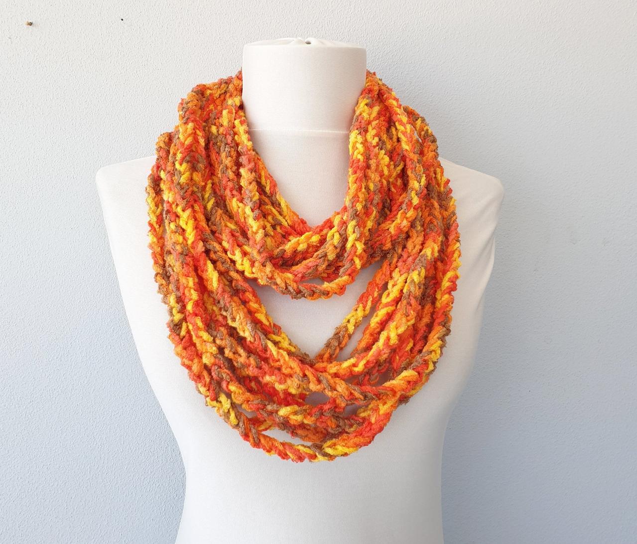 Orange Chain Infinity Scarf, Fall Crochet Scarves For Women, Family Photo Prop, Gift For Her